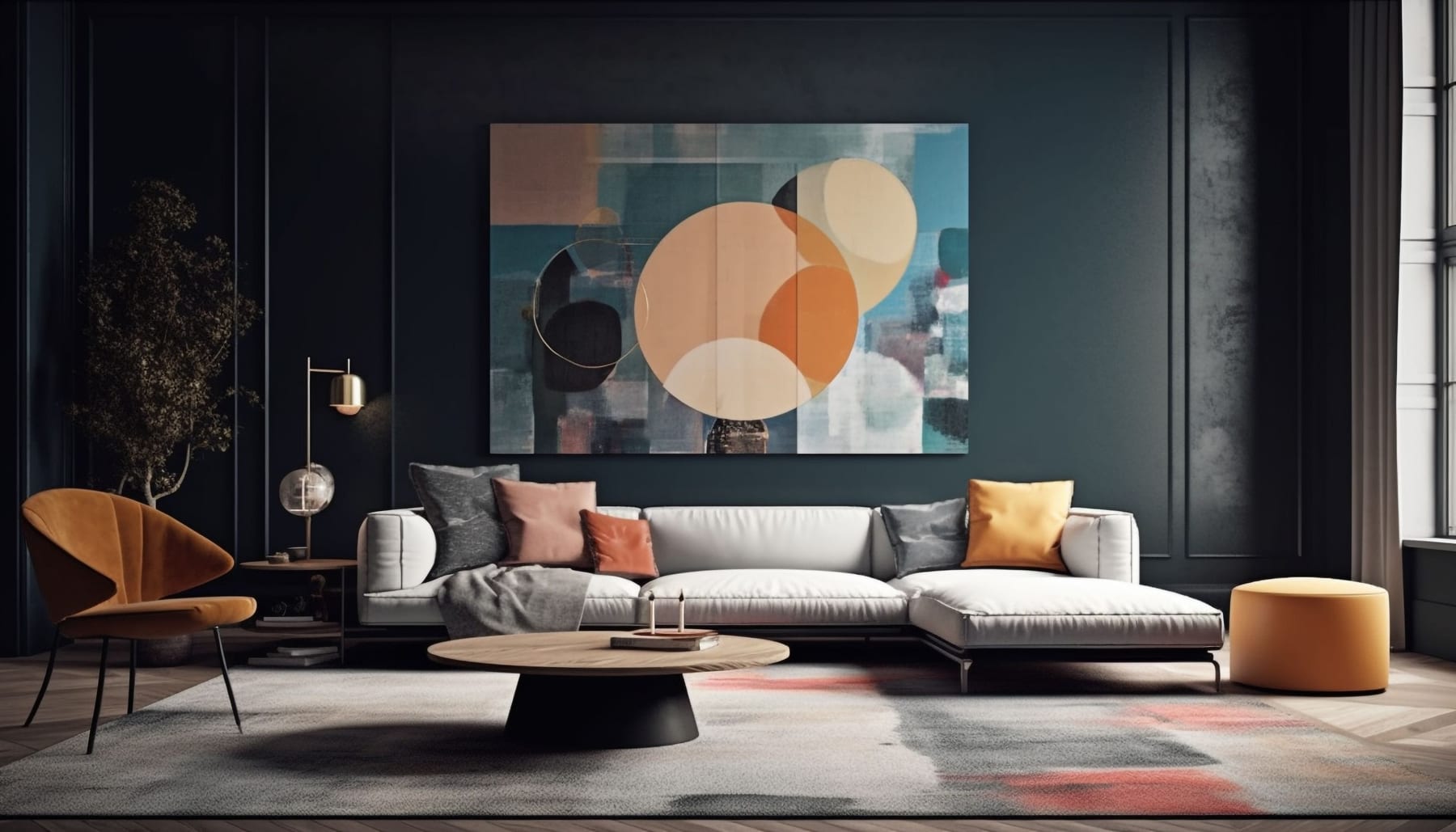 Curated living room space designed for high-end residential client