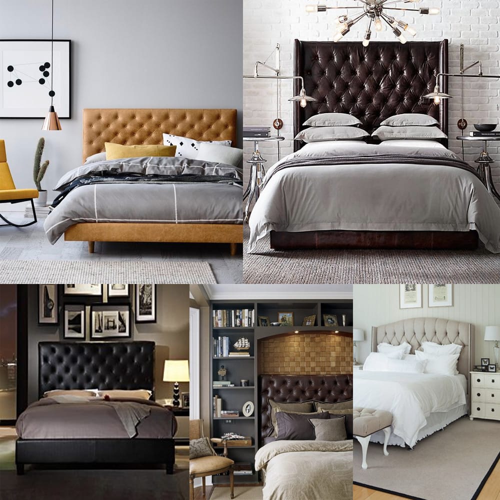 Tufted leather bed and headboard
