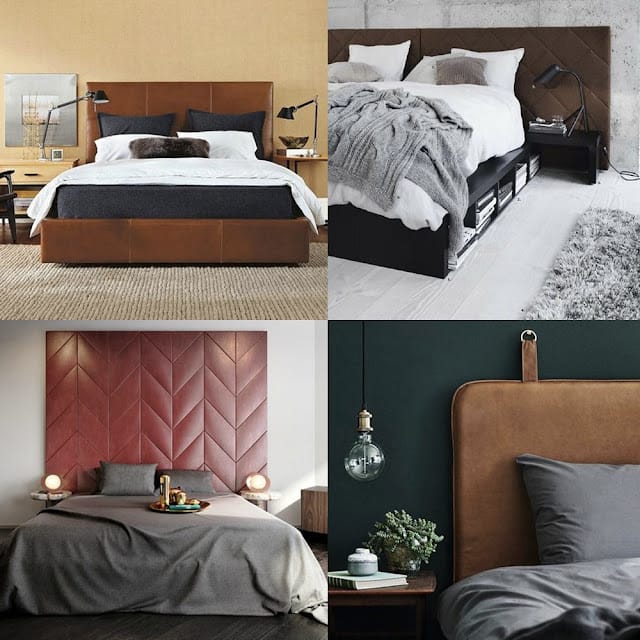 Plain leather headboard in a bedroom