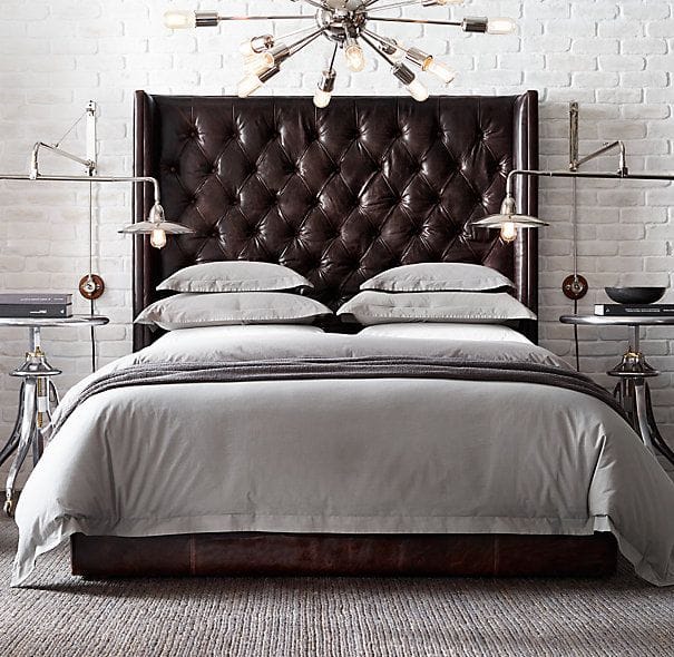 Leather headboard in a bedroom