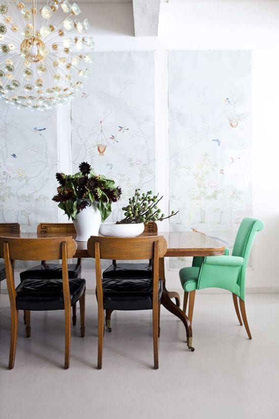 Leather dining chairs at a table
