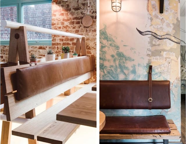 Leather used as part of a restaurant seating design