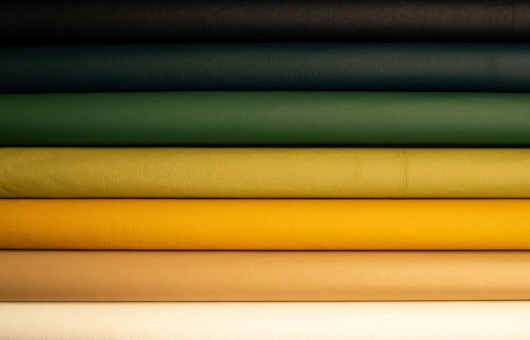 Colourful leather swatches arranged in rows