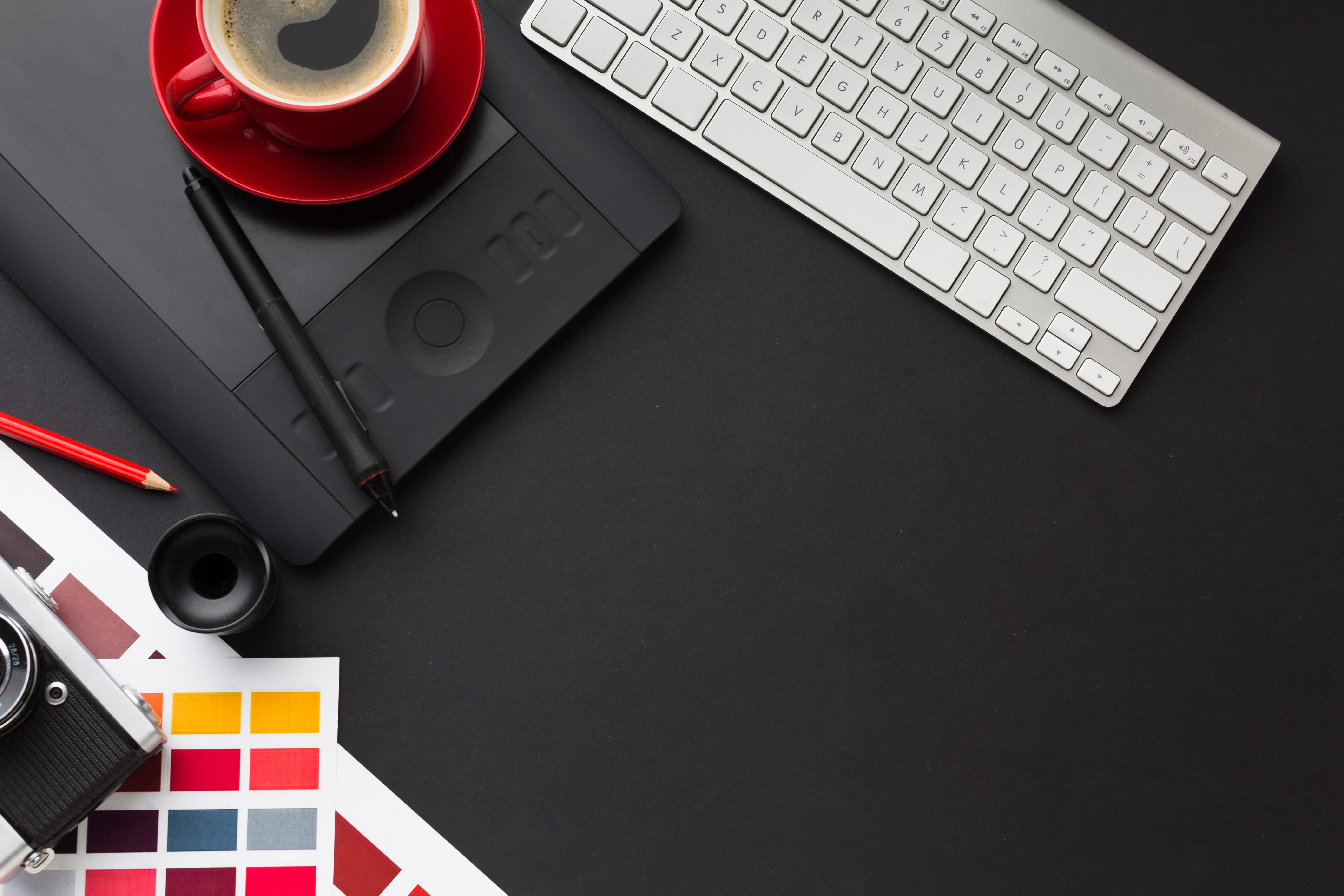 Designer work desk with sample swatches and leather tools