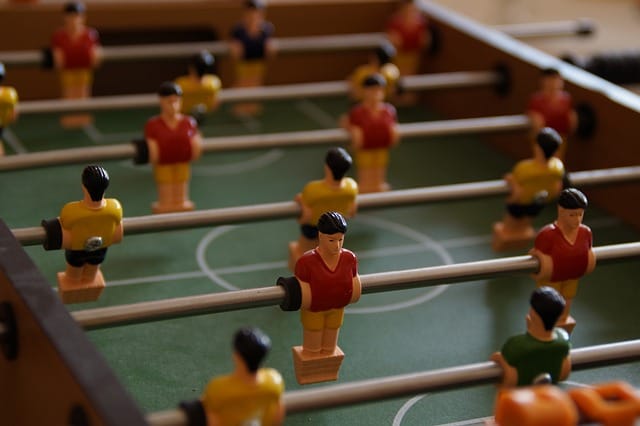 Figures on a foosball table